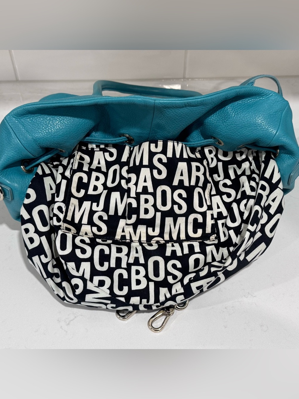 Marc by Marc Jacobs Classic Q Drawstring Leather Hobo Satchel Purse – Teal - Picture 8 of 16